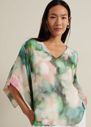 Phase Eight Ava Blurred Floral Silk Shirts Multicolor Australia | JA7012596